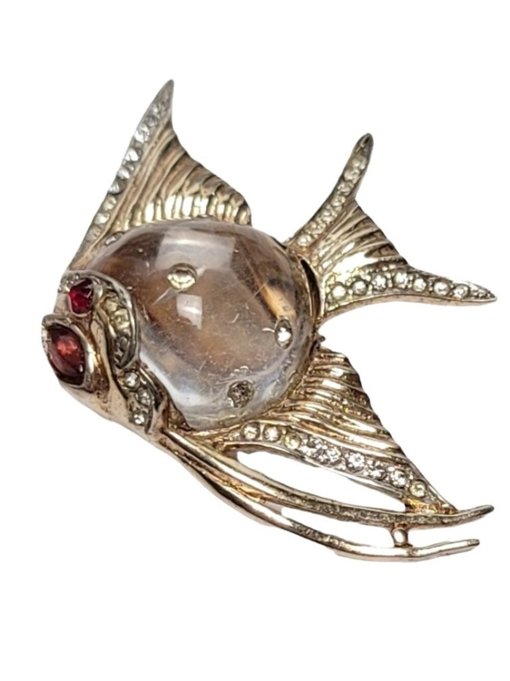 Coro Vintage 1940s Sterling Gold Vermeil Jelly Belly Angel Fish Fur Clip Brooch